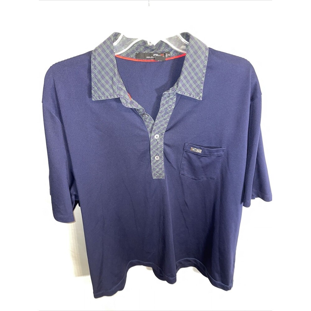 Ralph Lauren RLX Golf Shirt Men’s Size XL Blue Polo Short Sleeve Button Collar